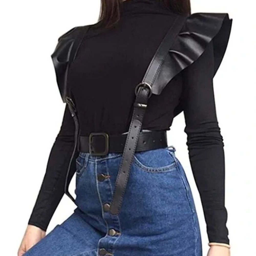 Harness Suspenders Leather Black
